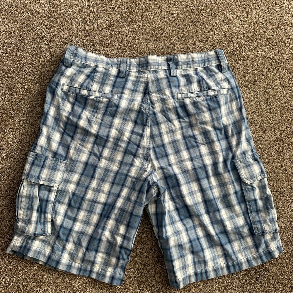 Eddie Bauer Blue and White Plaid Flat Front Shorts